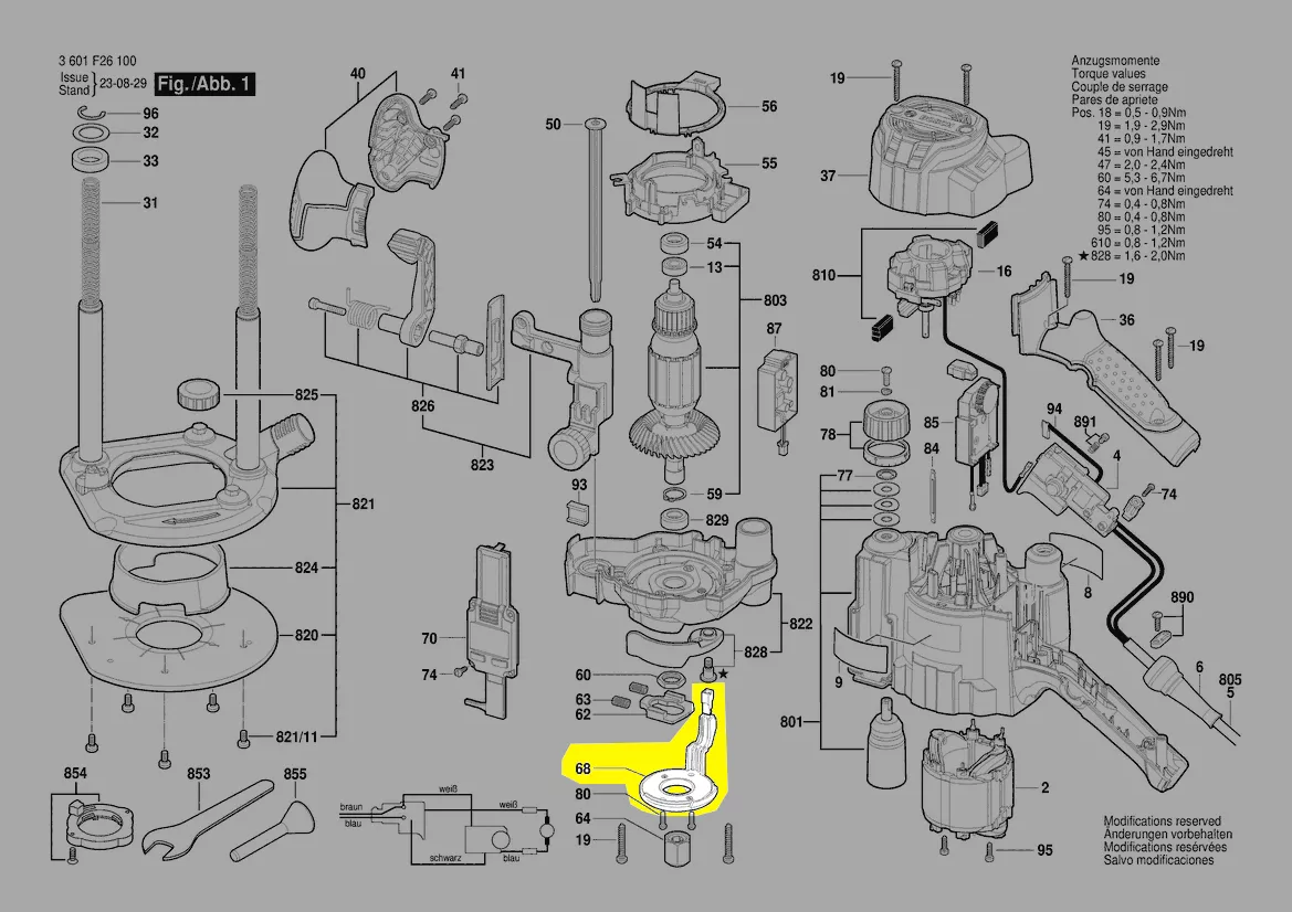 dispositif éclairage défonceuse GOF 1250 LCE BOSCH réf. 2 600 015 014